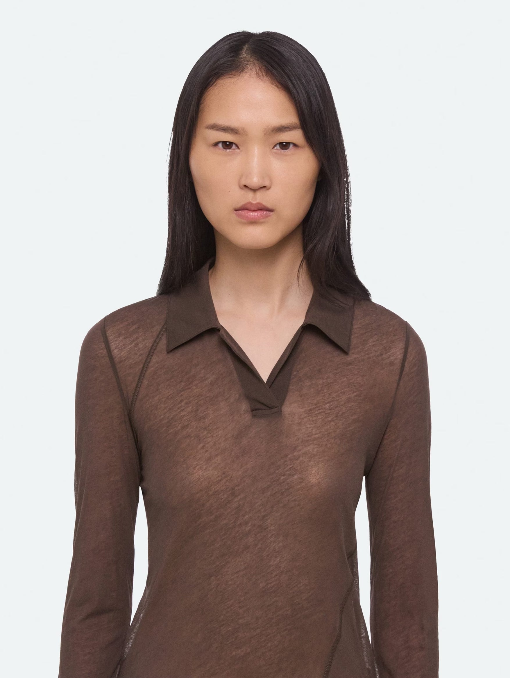 Twisted Long-Sleeve Polo in Bistre