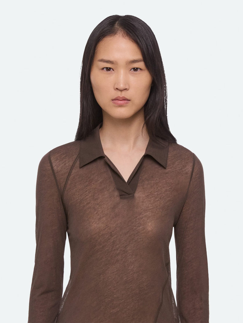 Twisted Long-Sleeve Polo in Bistre