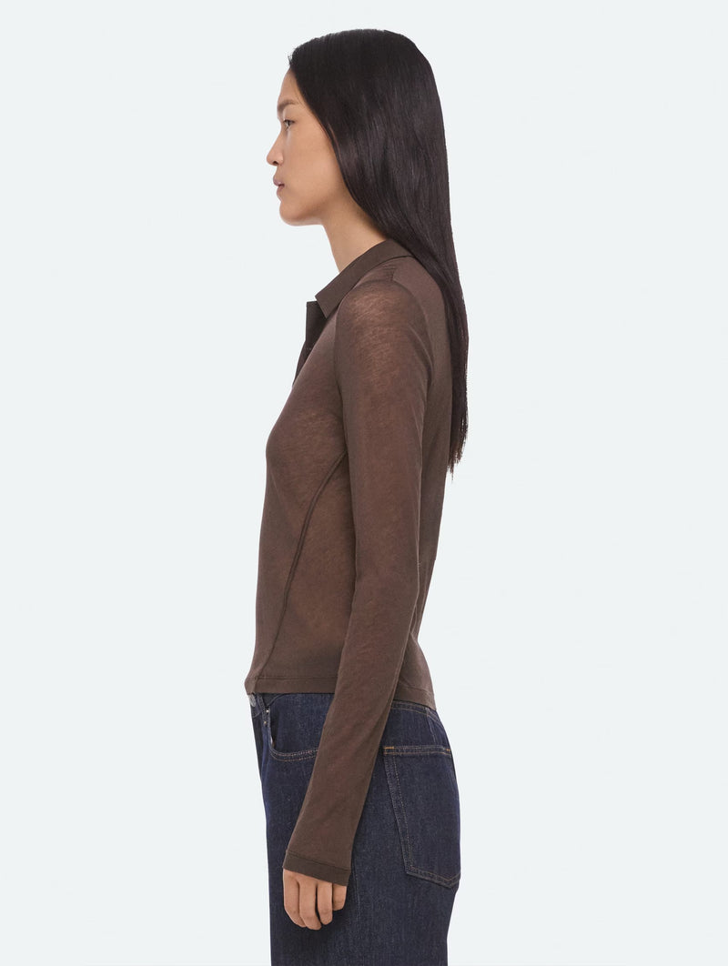 Twisted Long-Sleeve Polo in Bistre