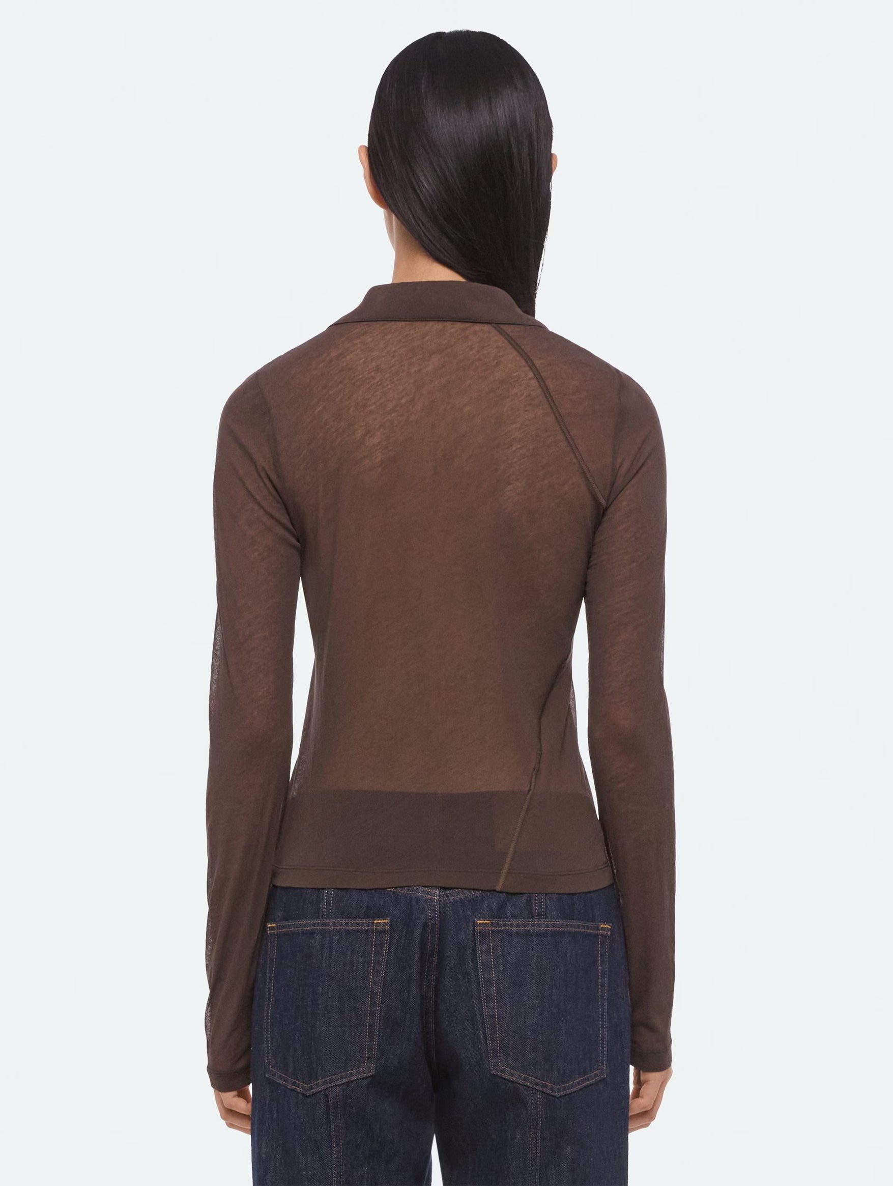 Twisted Long-Sleeve Polo in Bistre