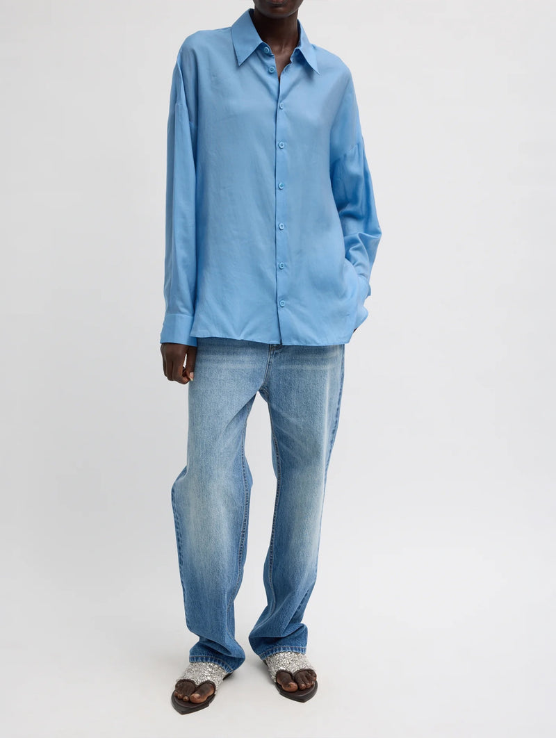 Ultra Light Silk Tencel Oversized Shirt in Blue