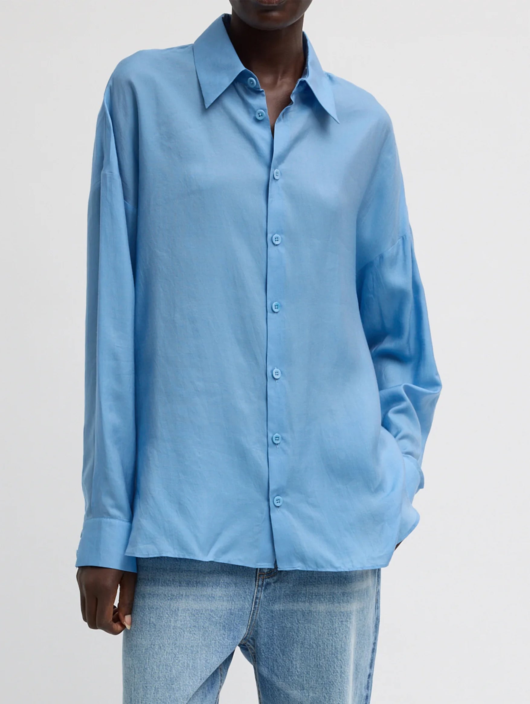 Ultra Light Silk Tencel Oversized Shirt in Blue
