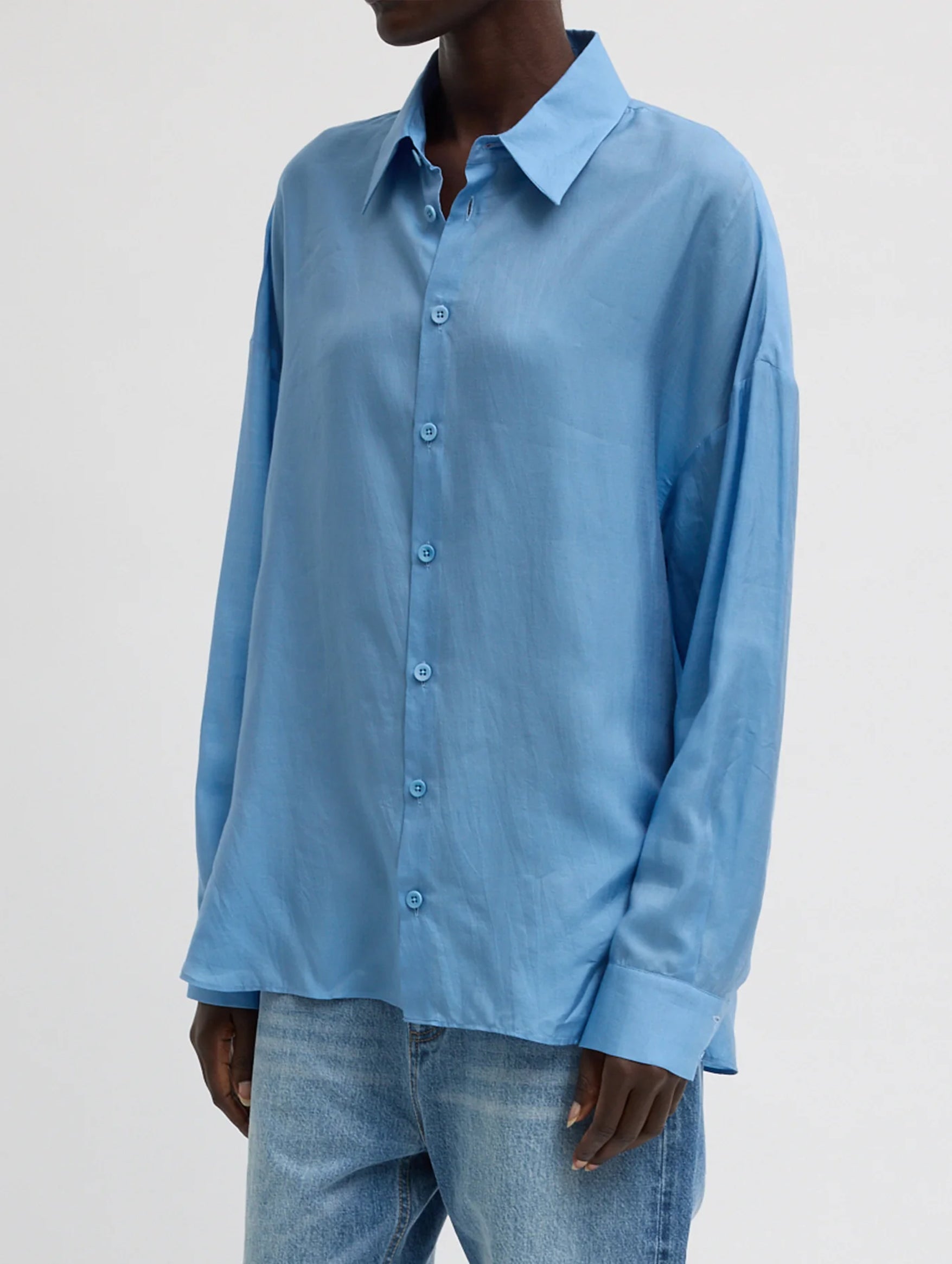 Ultra Light Silk Tencel Oversized Shirt in Blue