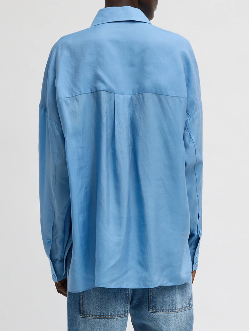 Ultra Light Silk Tencel Oversized Shirt in Blue