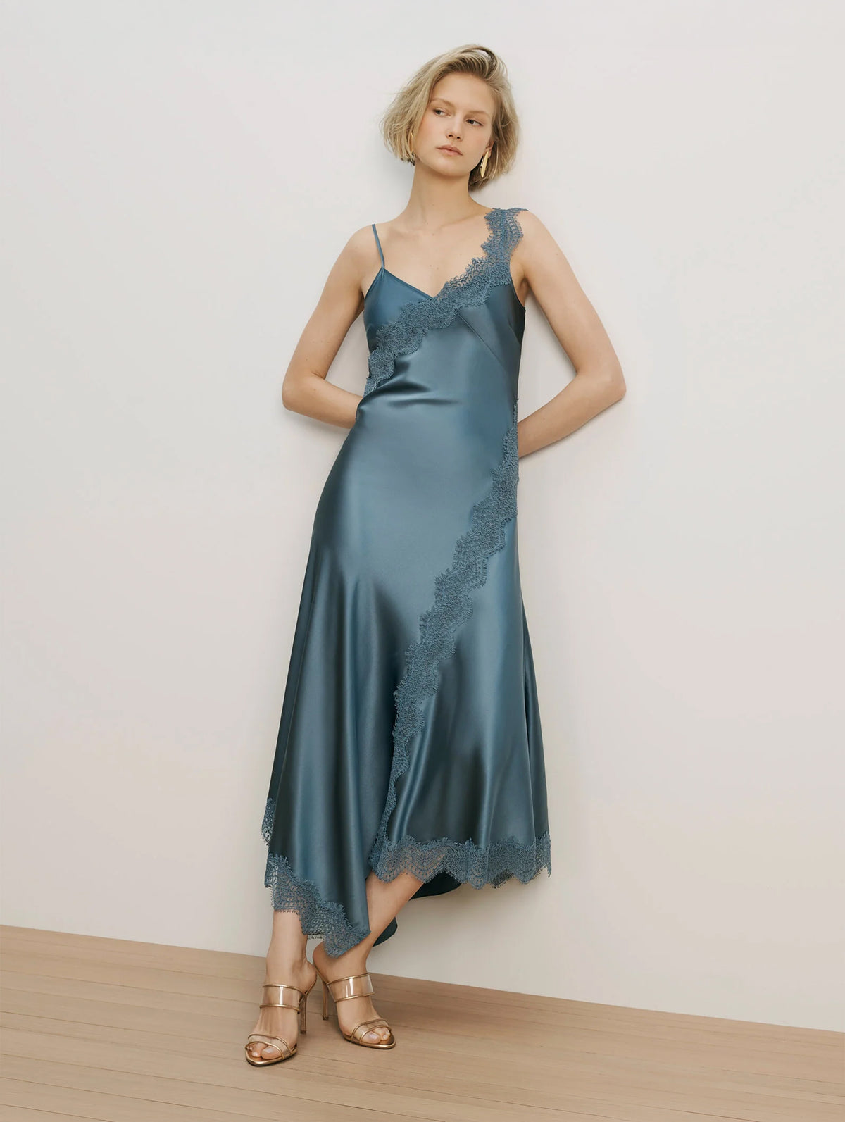 Vernon Lace Maxi Dress in Blue Steel