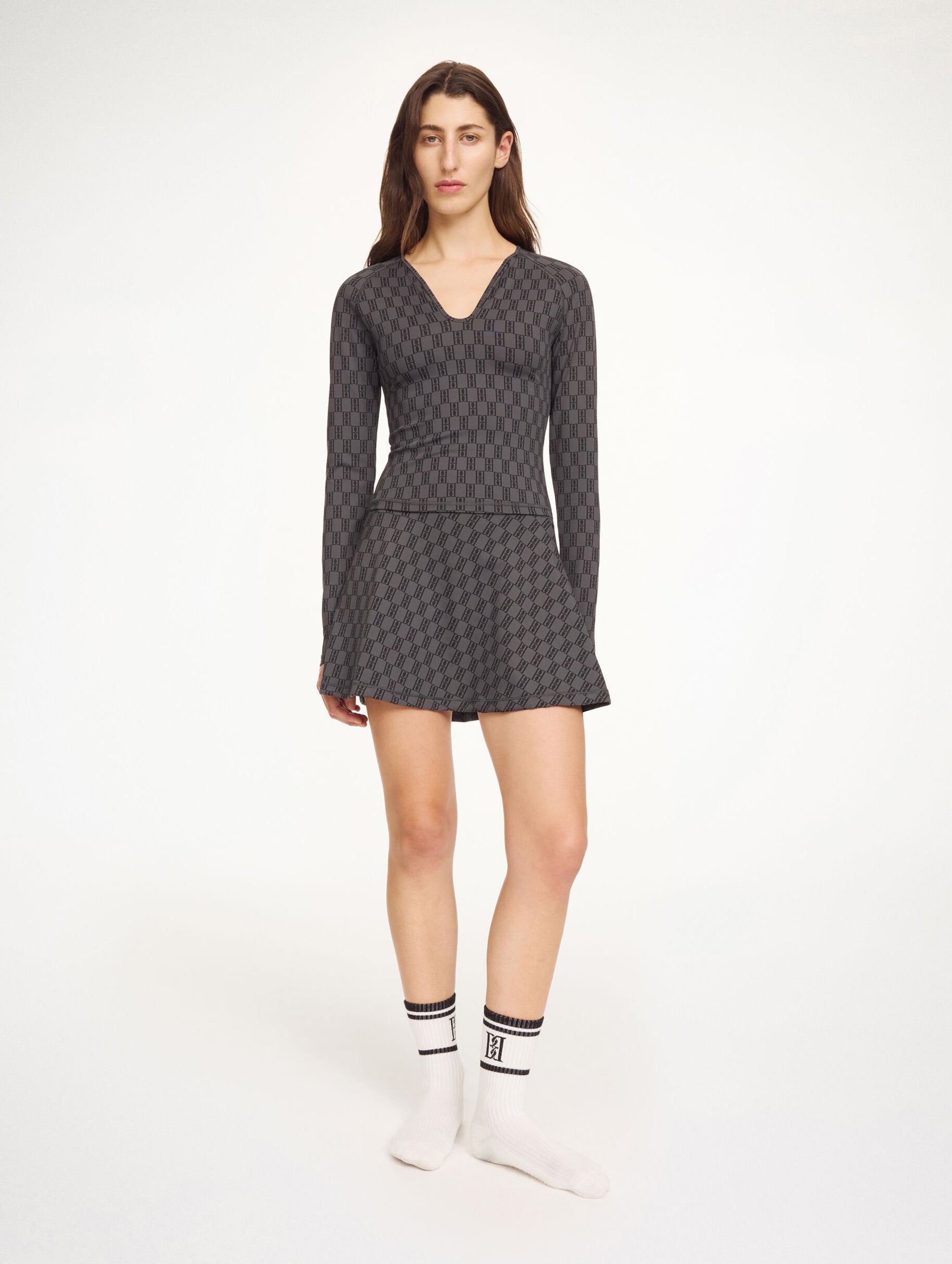 Venazia LS Athletic Top in Monogram Black & Grey