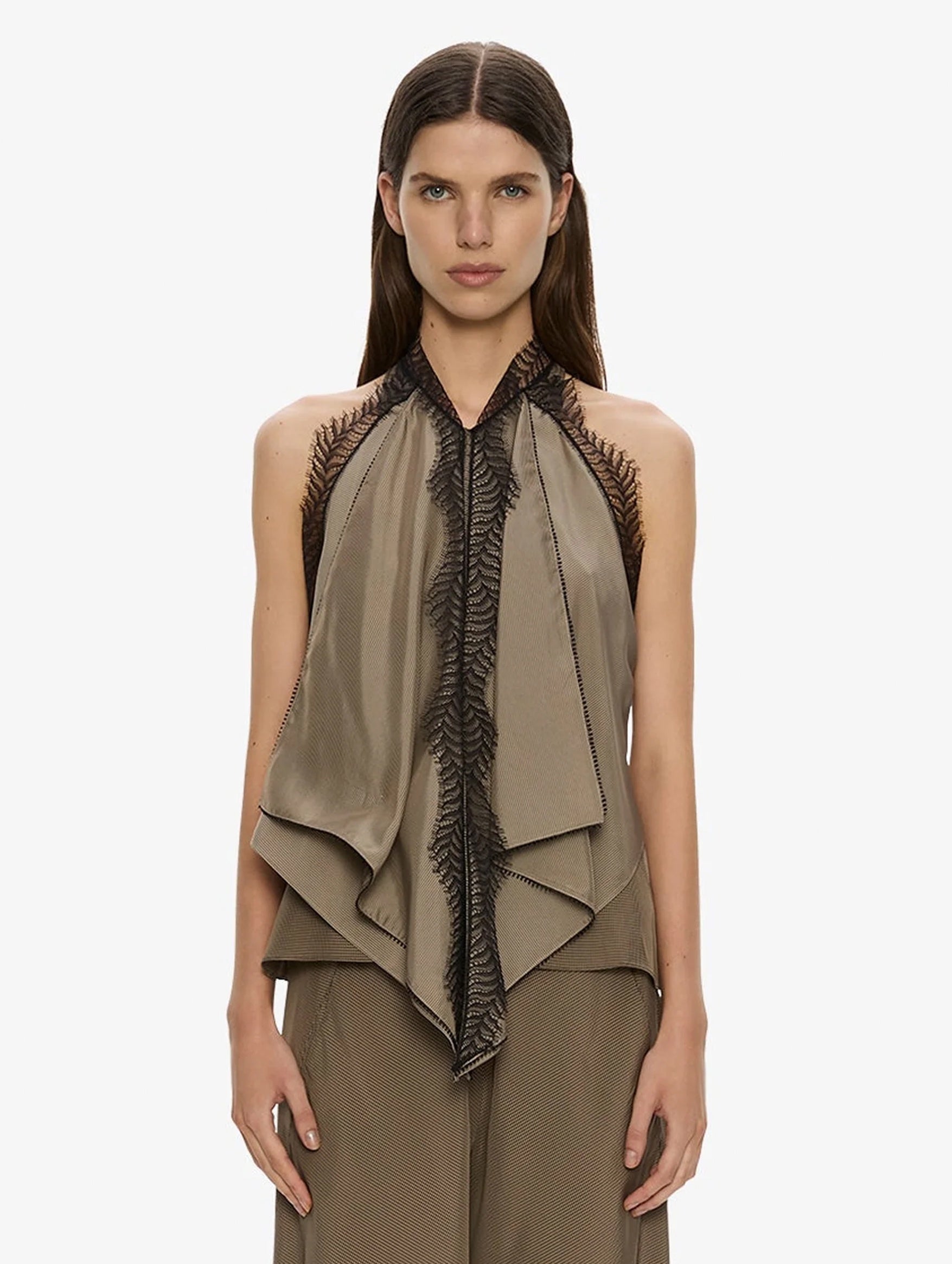 Vera Split Lace Handkerchief Top in Light Umber