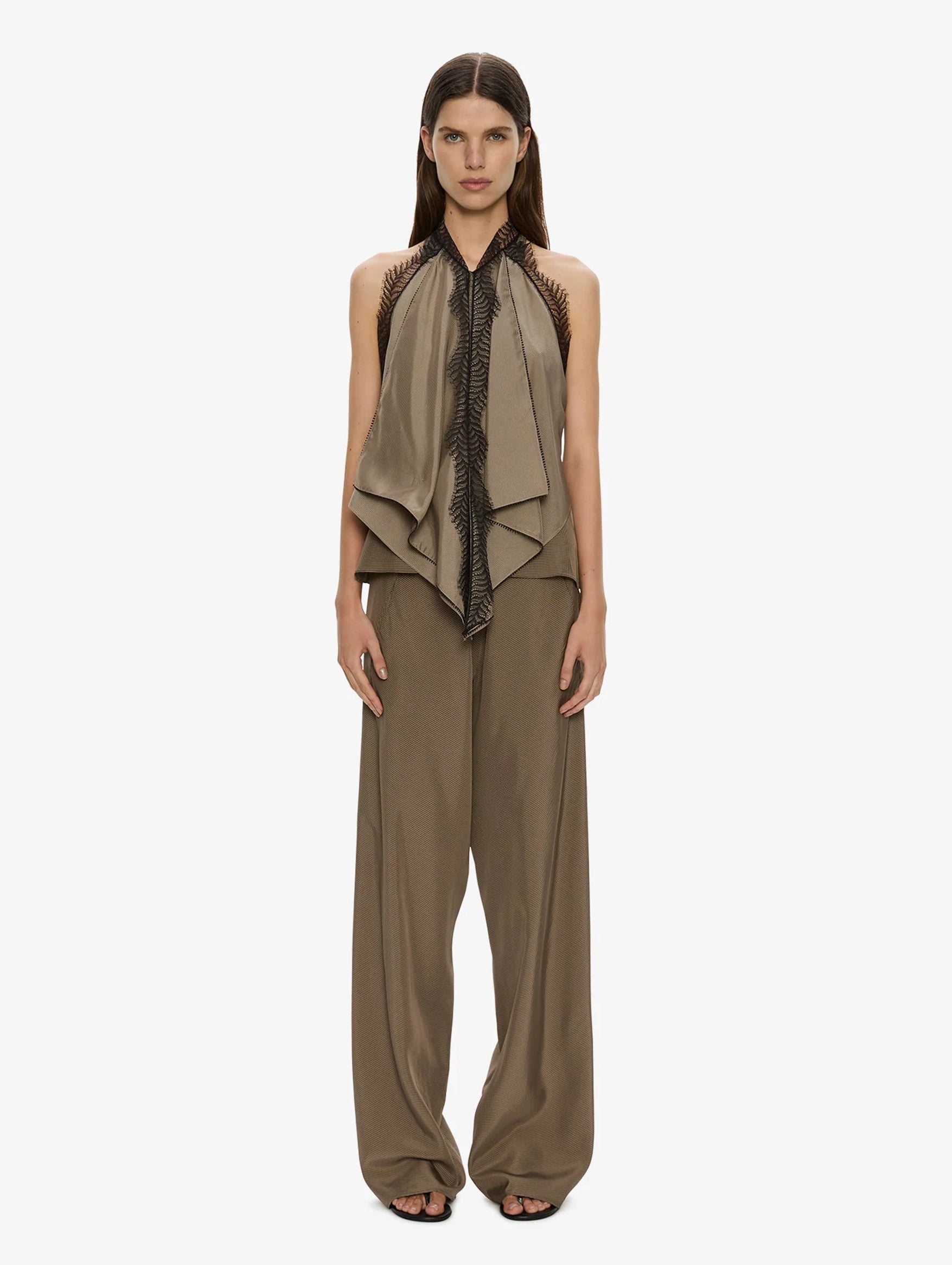 Vera Split Lace Handkerchief Top in Light Umber