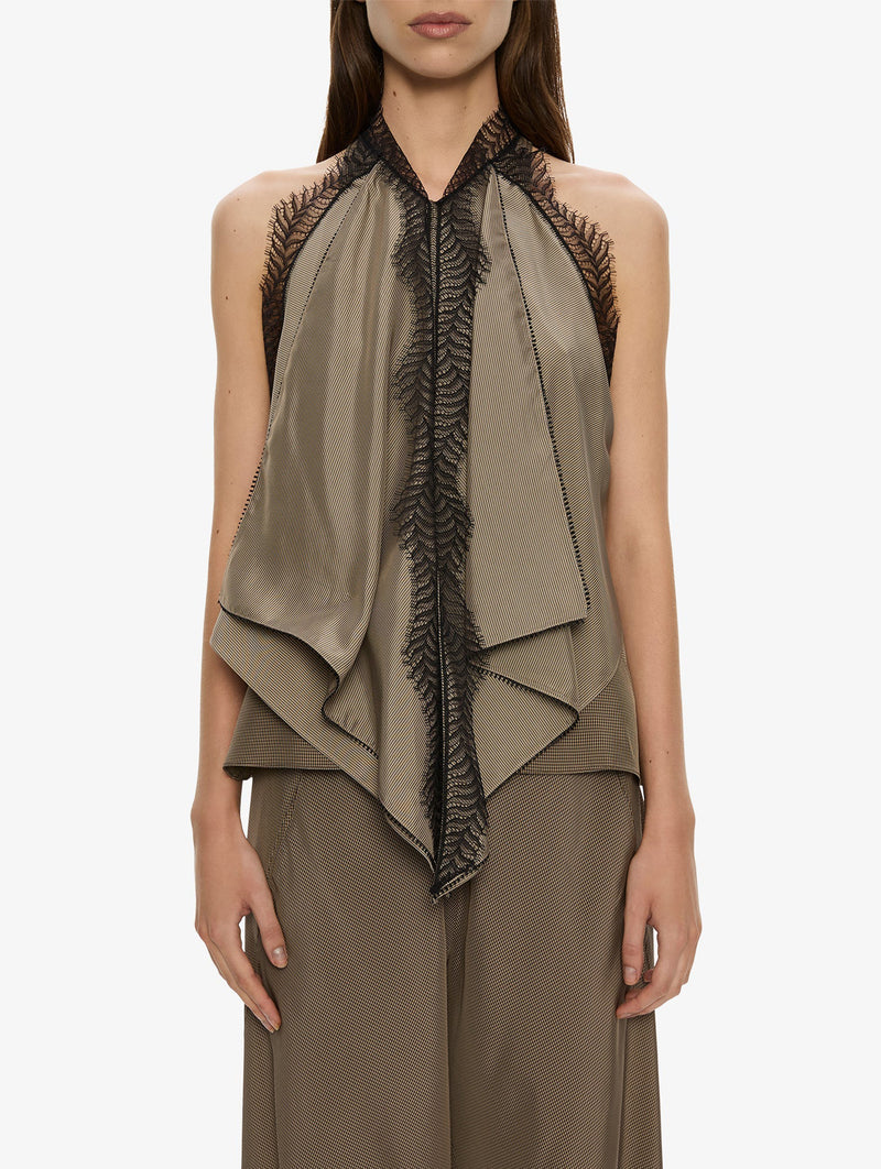 Vera Split Lace Handkerchief Top in Light Umber