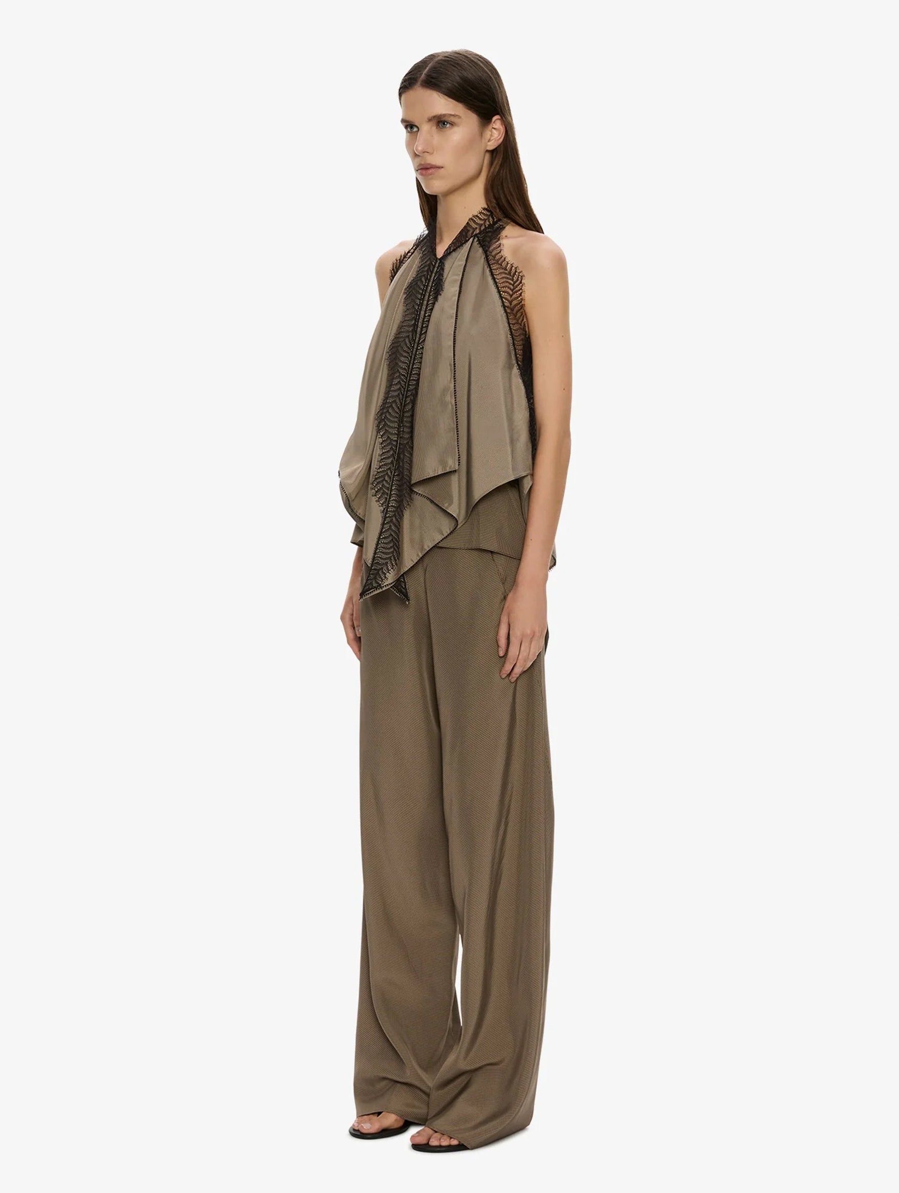 Vera Split Lace Handkerchief Top in Light Umber