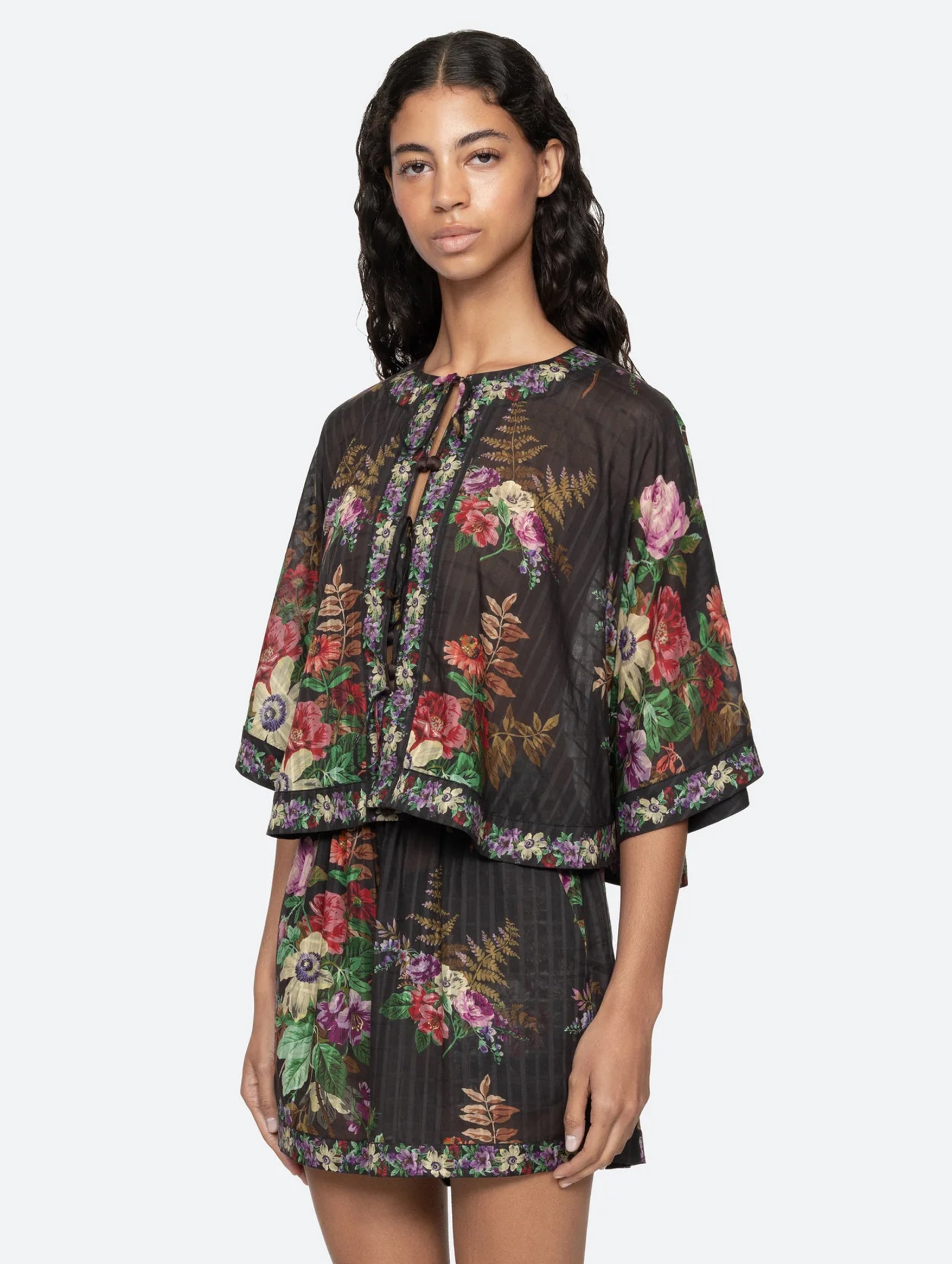 Viktoria Tie Front Top in Black