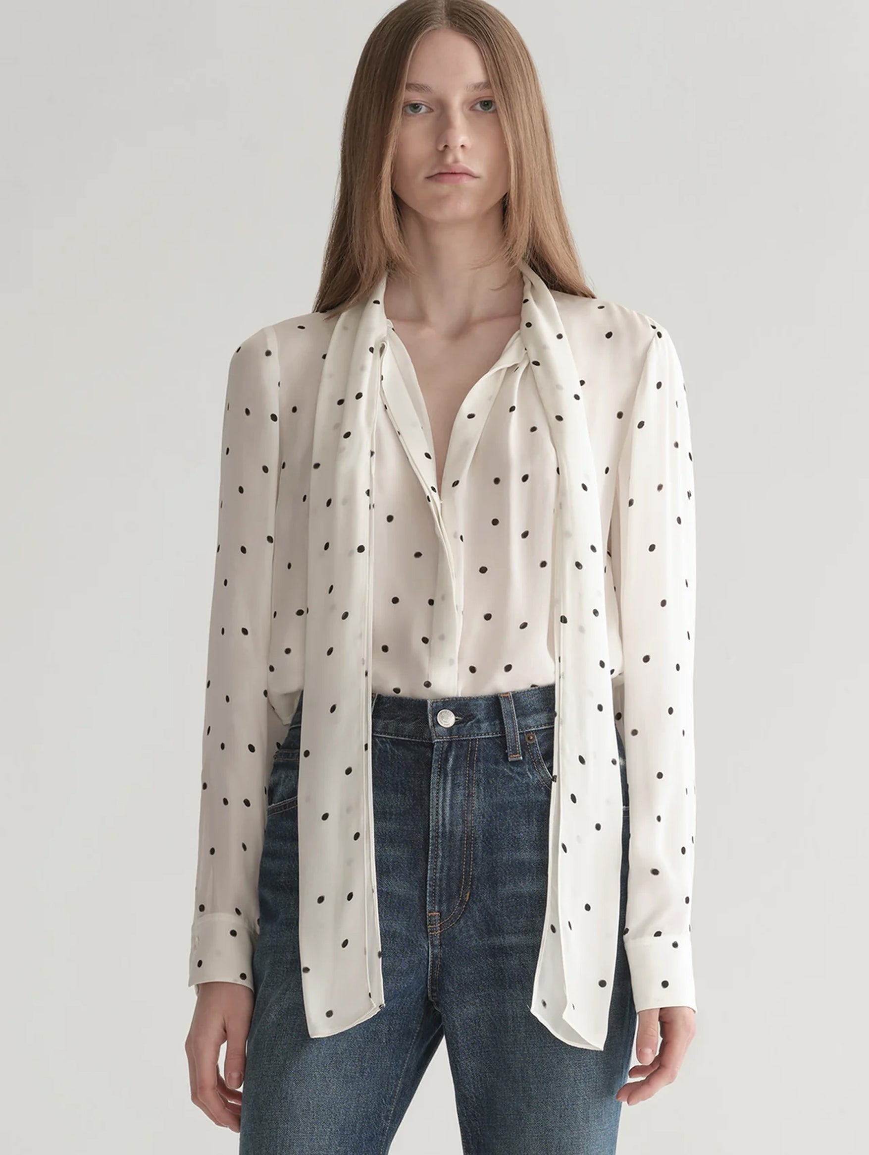 Viv Polka Dot Silk Top in Cream and Black