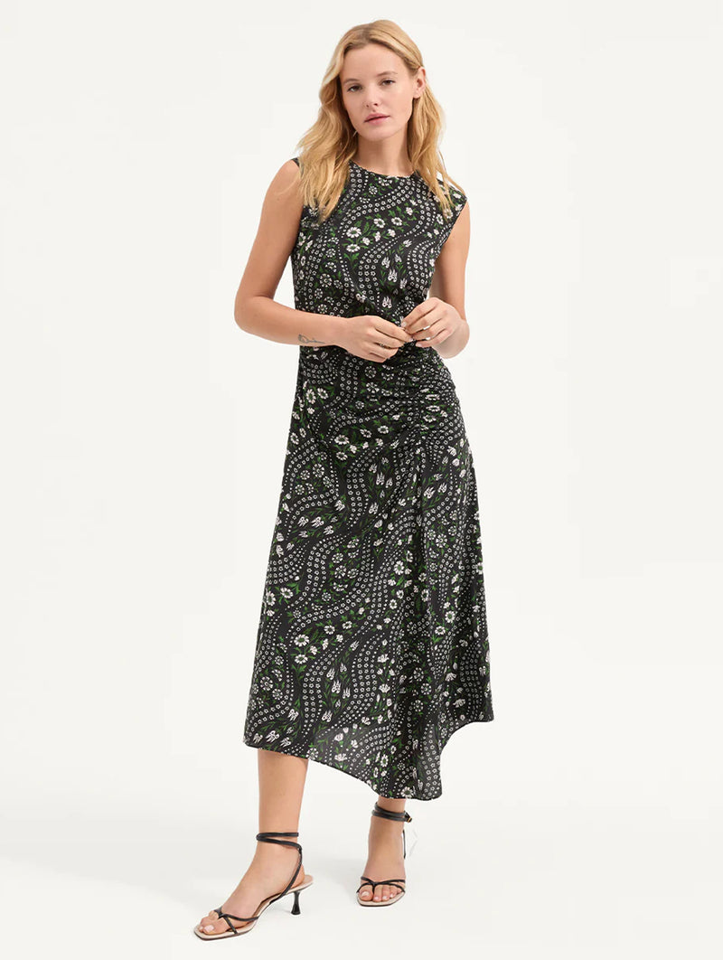 Viviana Silk Dress in Black Multi