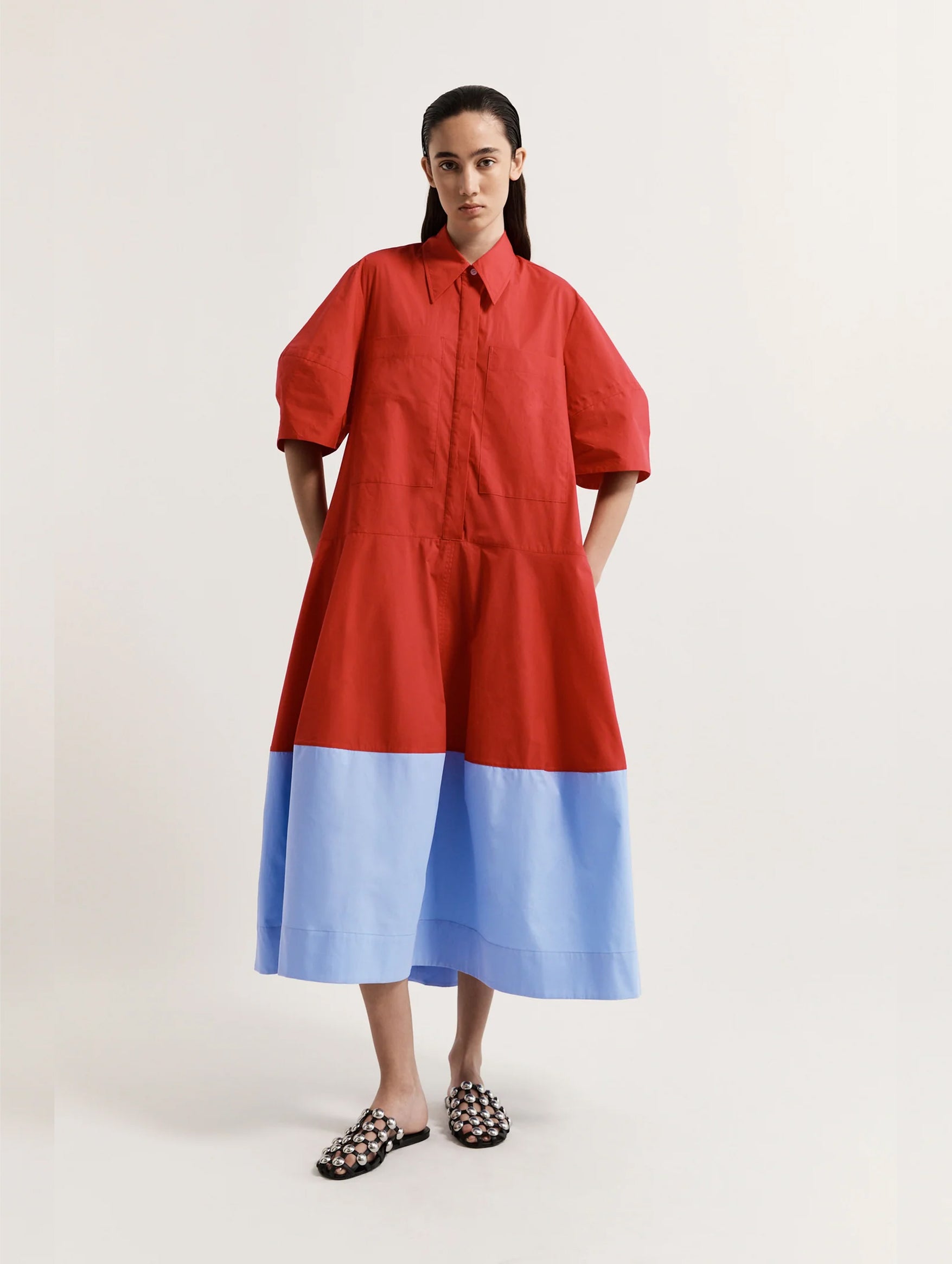 Wendy Shirt Dress in Ruby