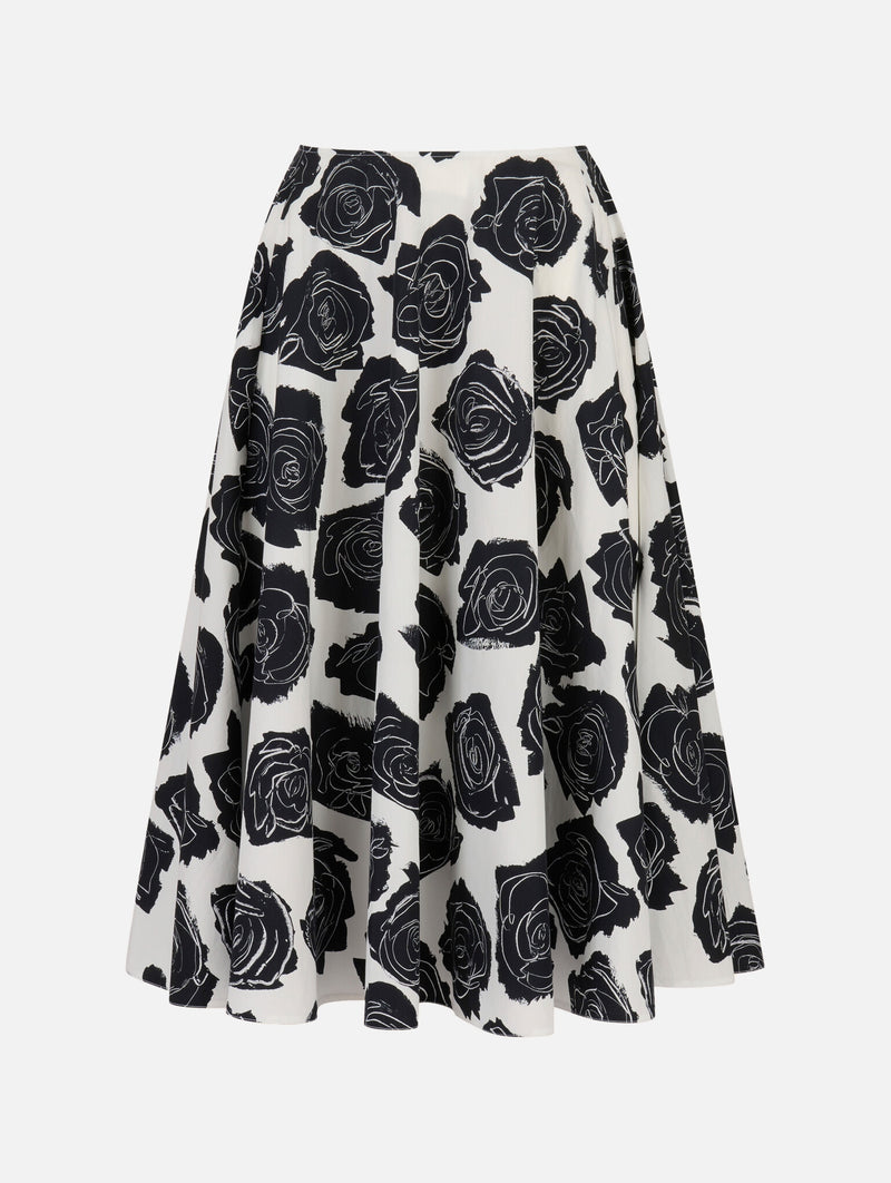 Poplin Midi Skirt with Luna Print in White