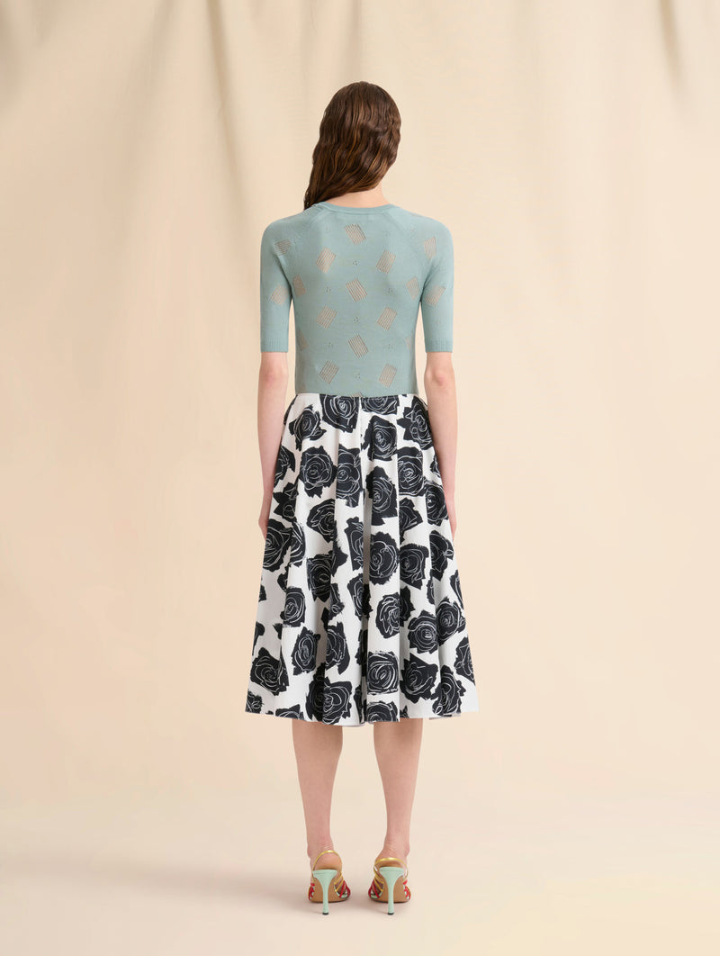 Poplin Midi Skirt with Luna Print in White