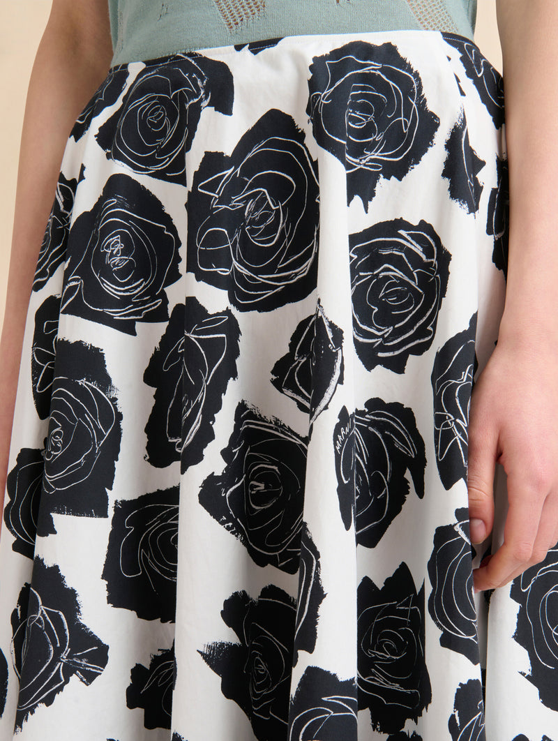 Poplin Midi Skirt with Luna Print in White