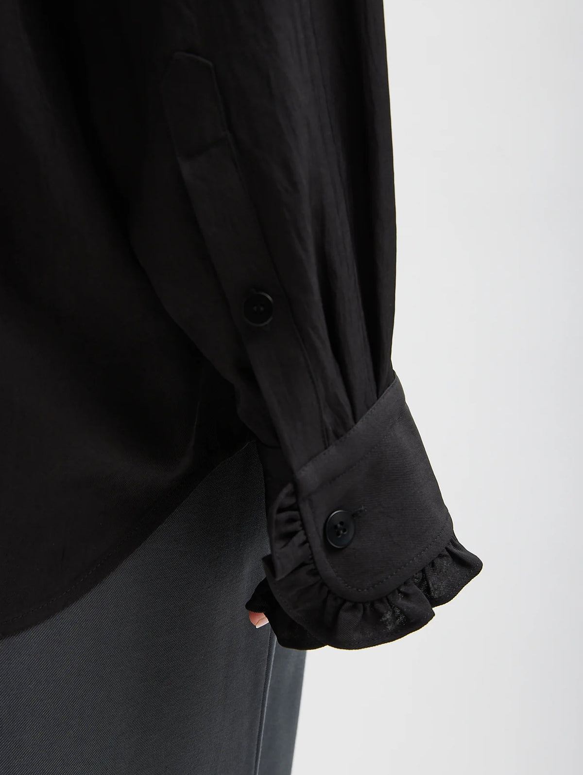 Winter Acetate Easy Tuxedo Shirt in Black