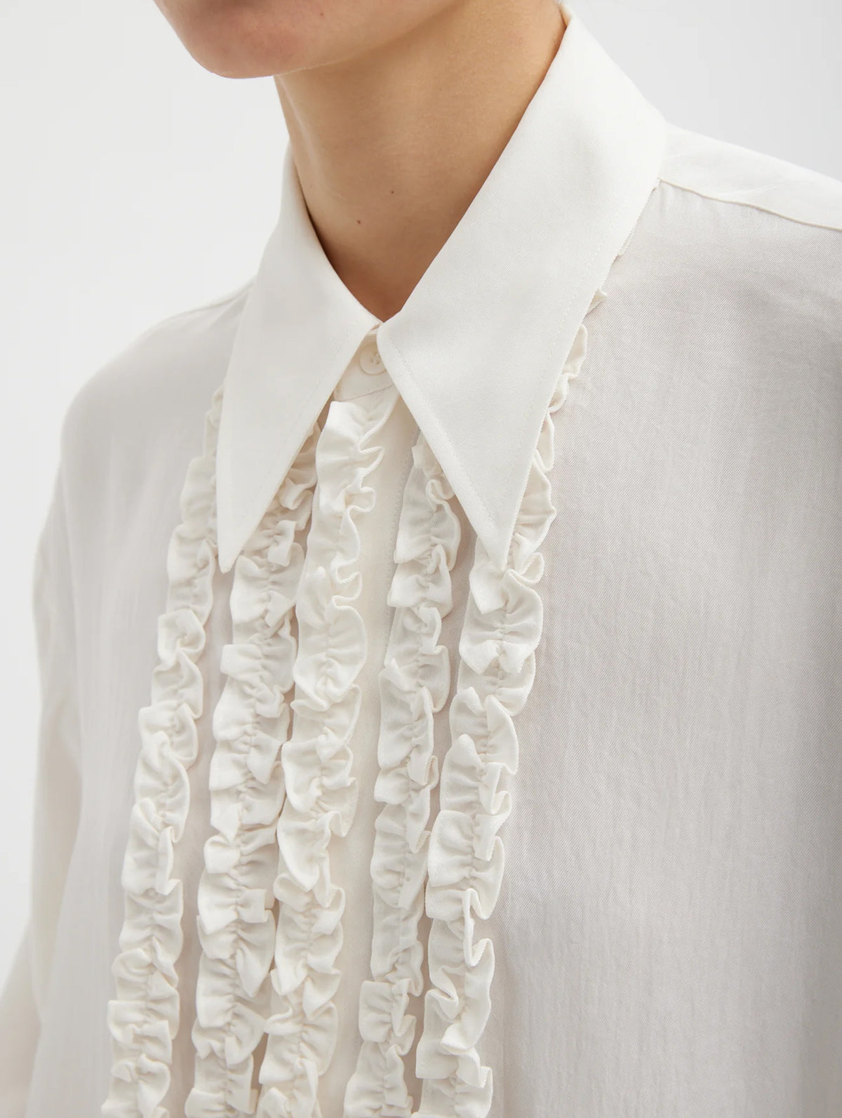 Winter Acetate Easy Tuxedo Shirt in White