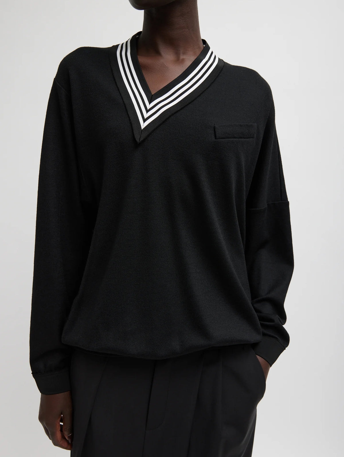 V Neck Tennis Sweater in Black