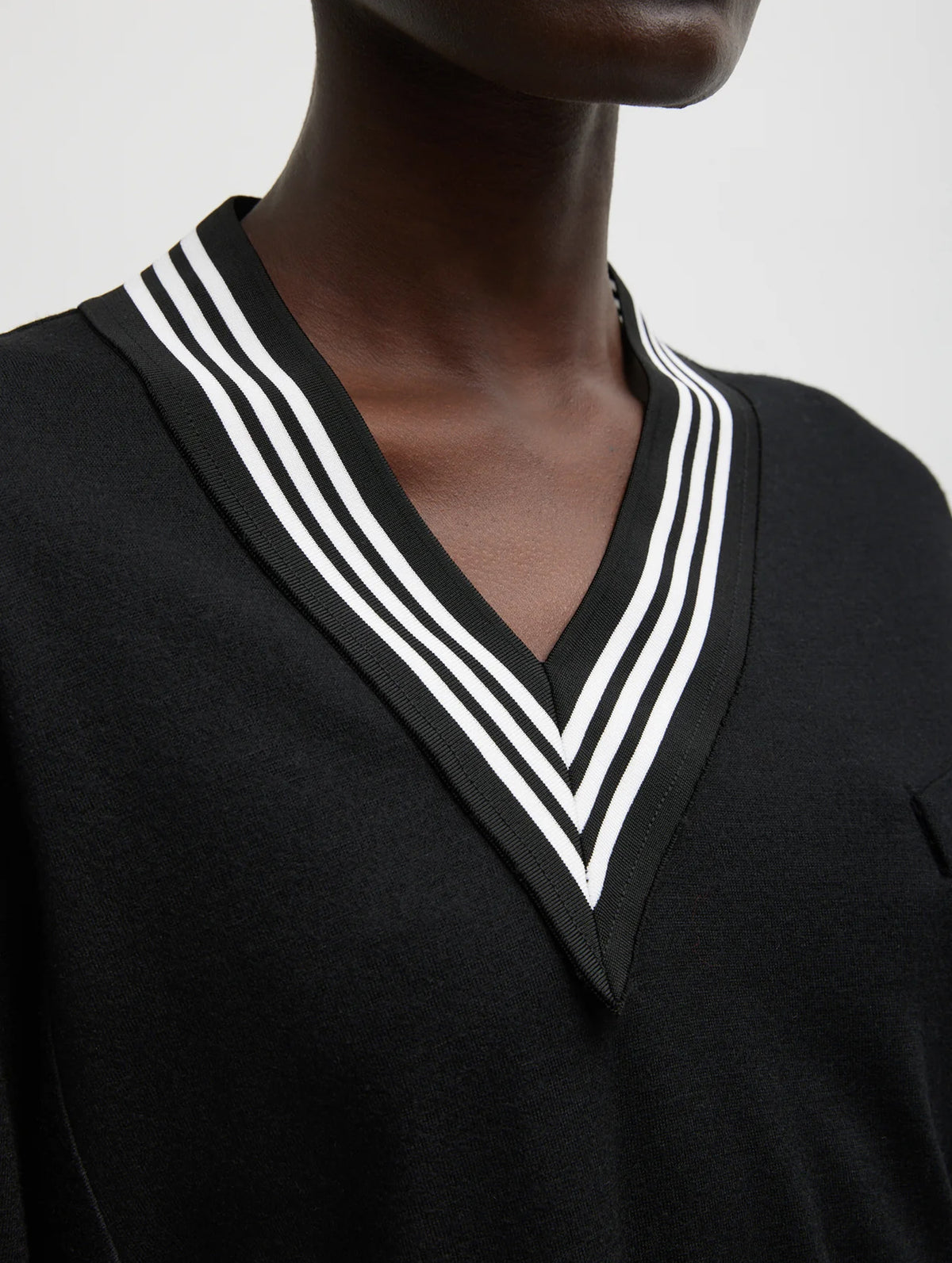 V Neck Tennis Sweater in Black