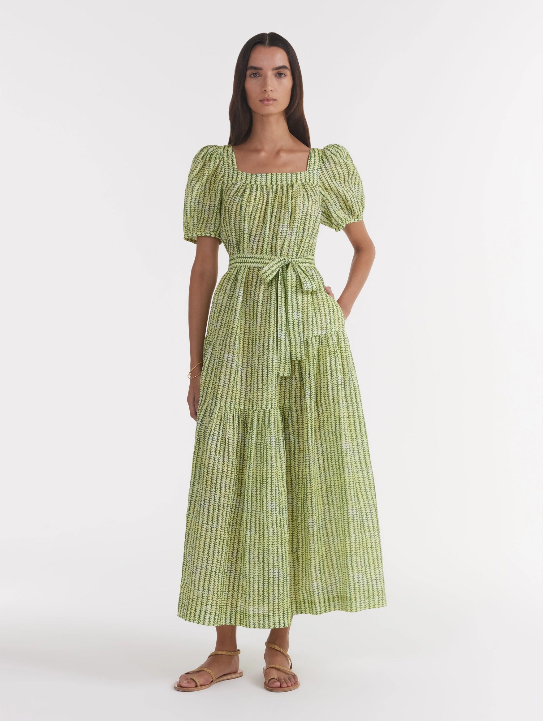 Yashi Linen Dress in Leafy Green Vines