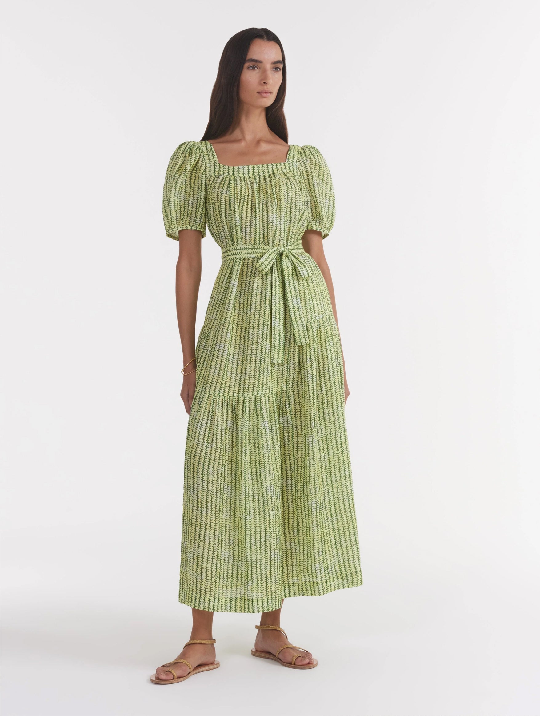 Yashi Linen Dress in Leafy Green Vines