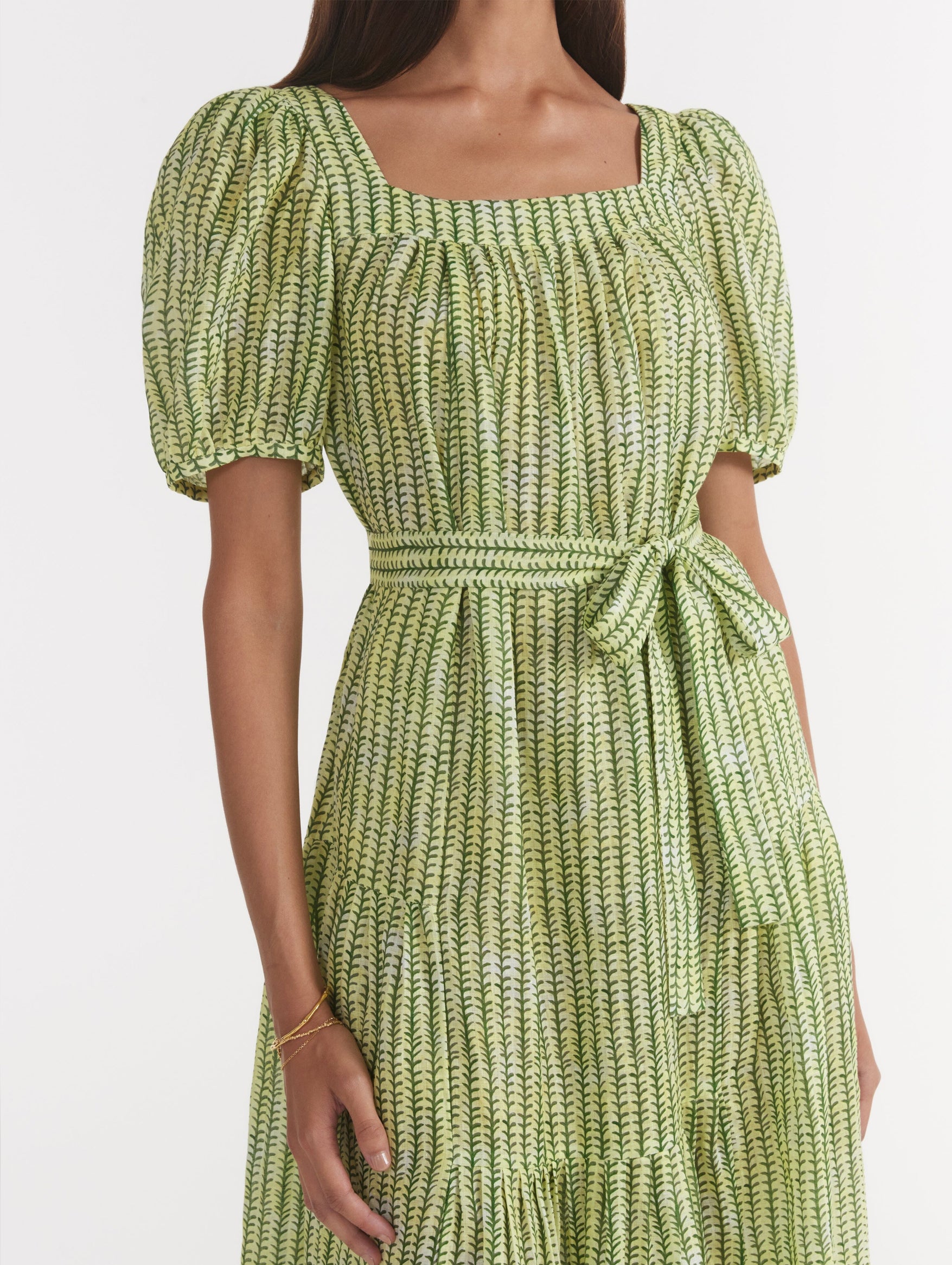 Yashi Linen Dress in Leafy Green Vines