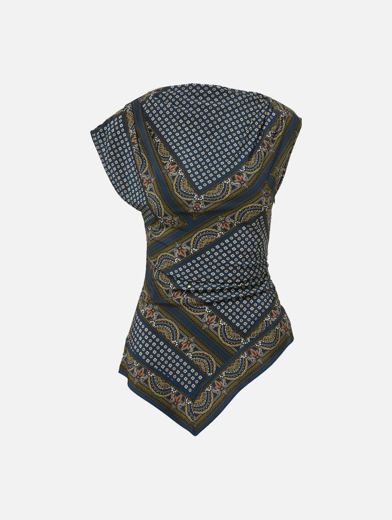 Yvonne Asymmetric Scarf Top in Heritage Navy Multi