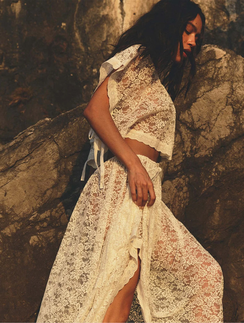 Zinnia Lace Skirt in Salt