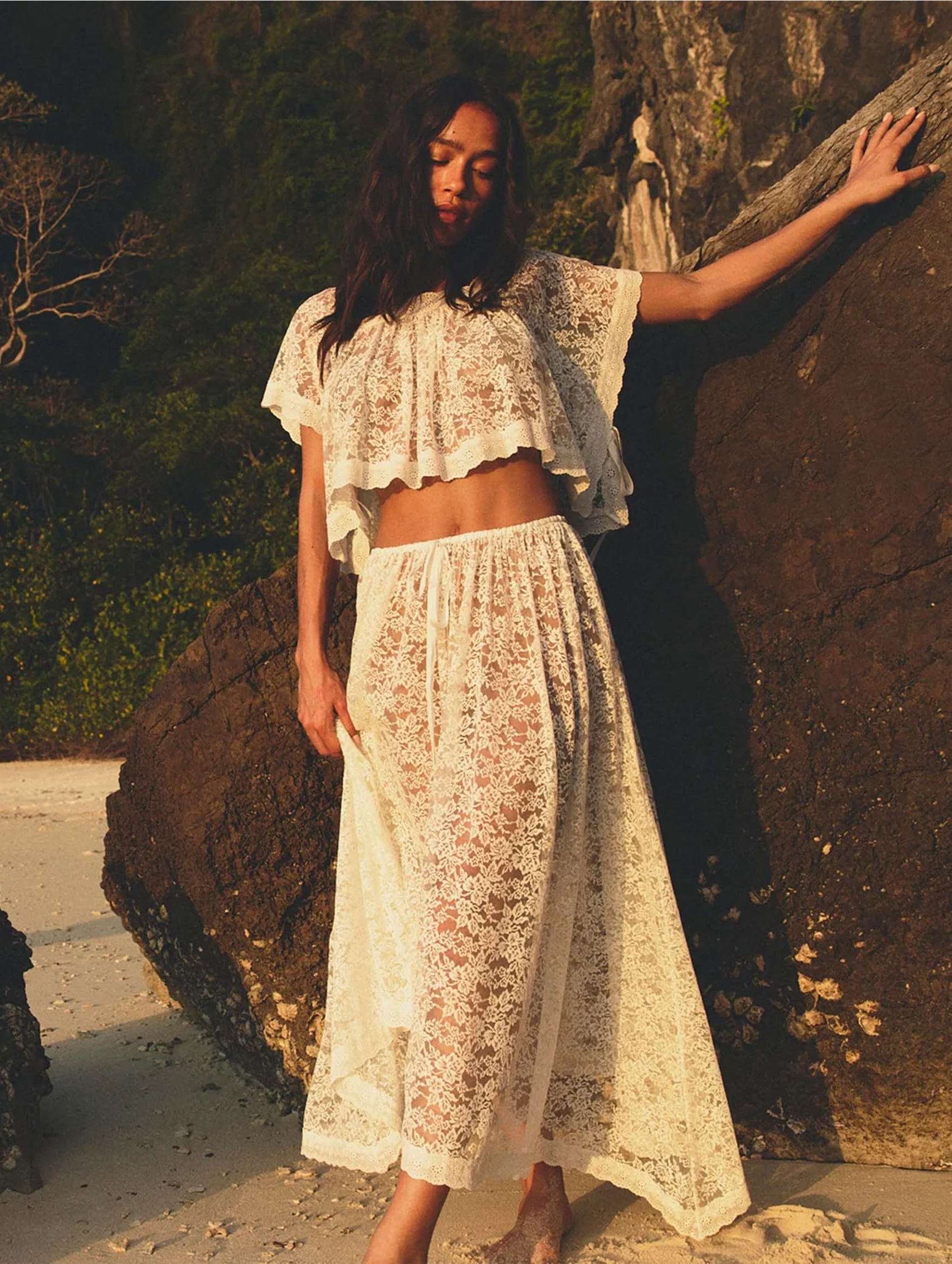 Zinnia Lace Skirt in Salt
