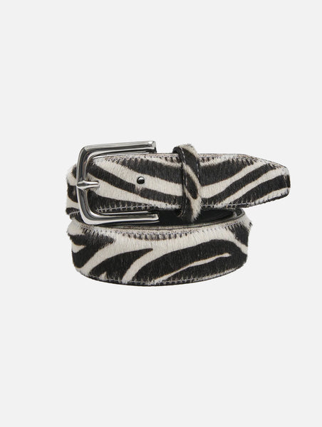 Classic Pony Hair Leather Belt In Zebra – Muse Boutique display picture 1