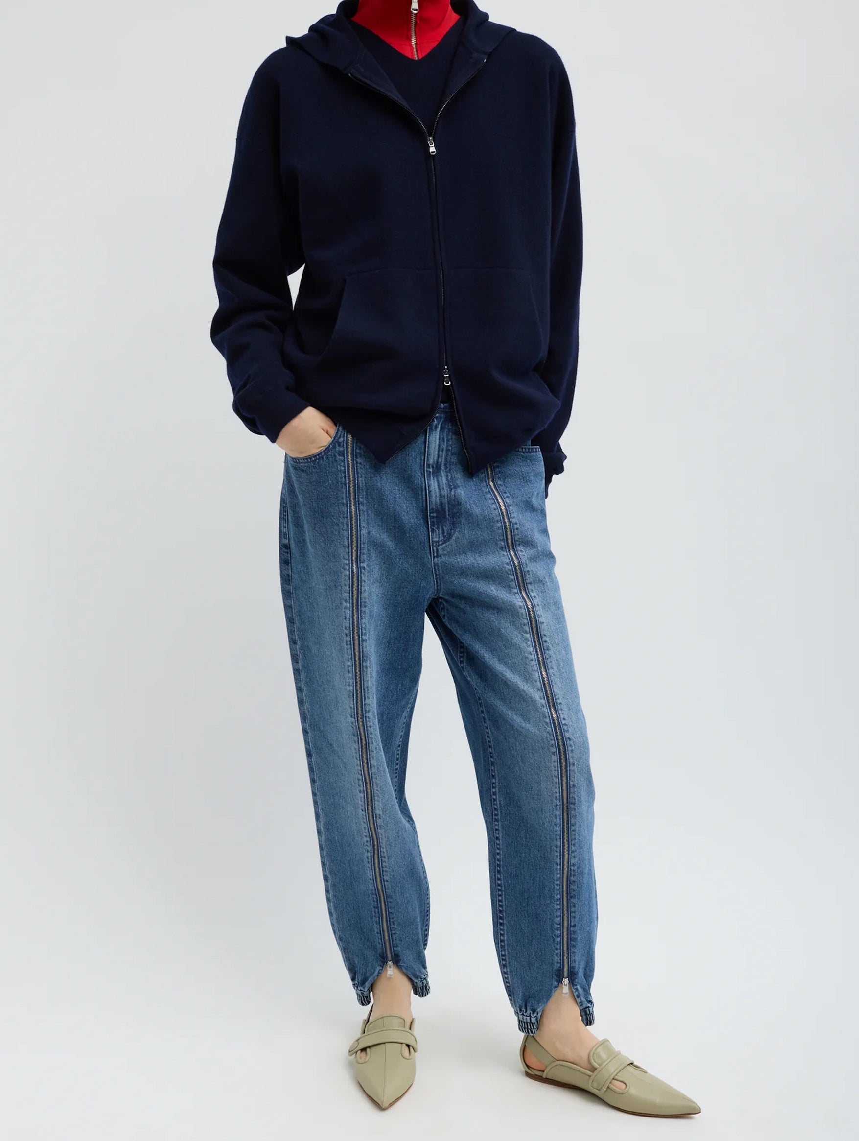 Zippered Denim Regular Jogger in Classic Blue