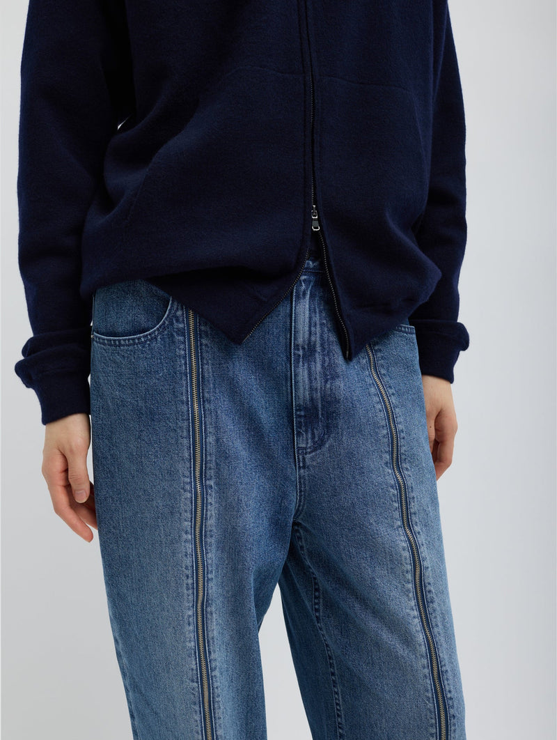 Zippered Denim Regular Jogger in Classic Blue