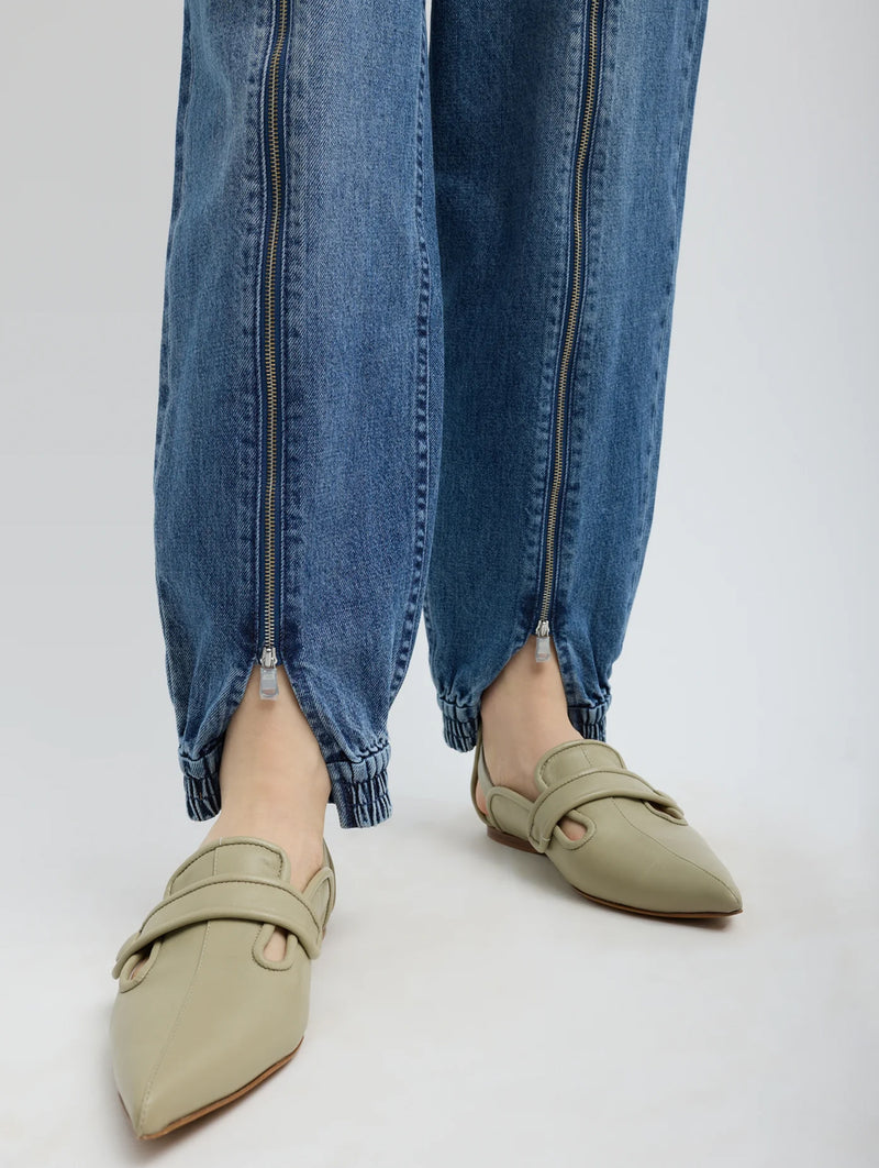 Zippered Denim Short Jogger in Classic Blue