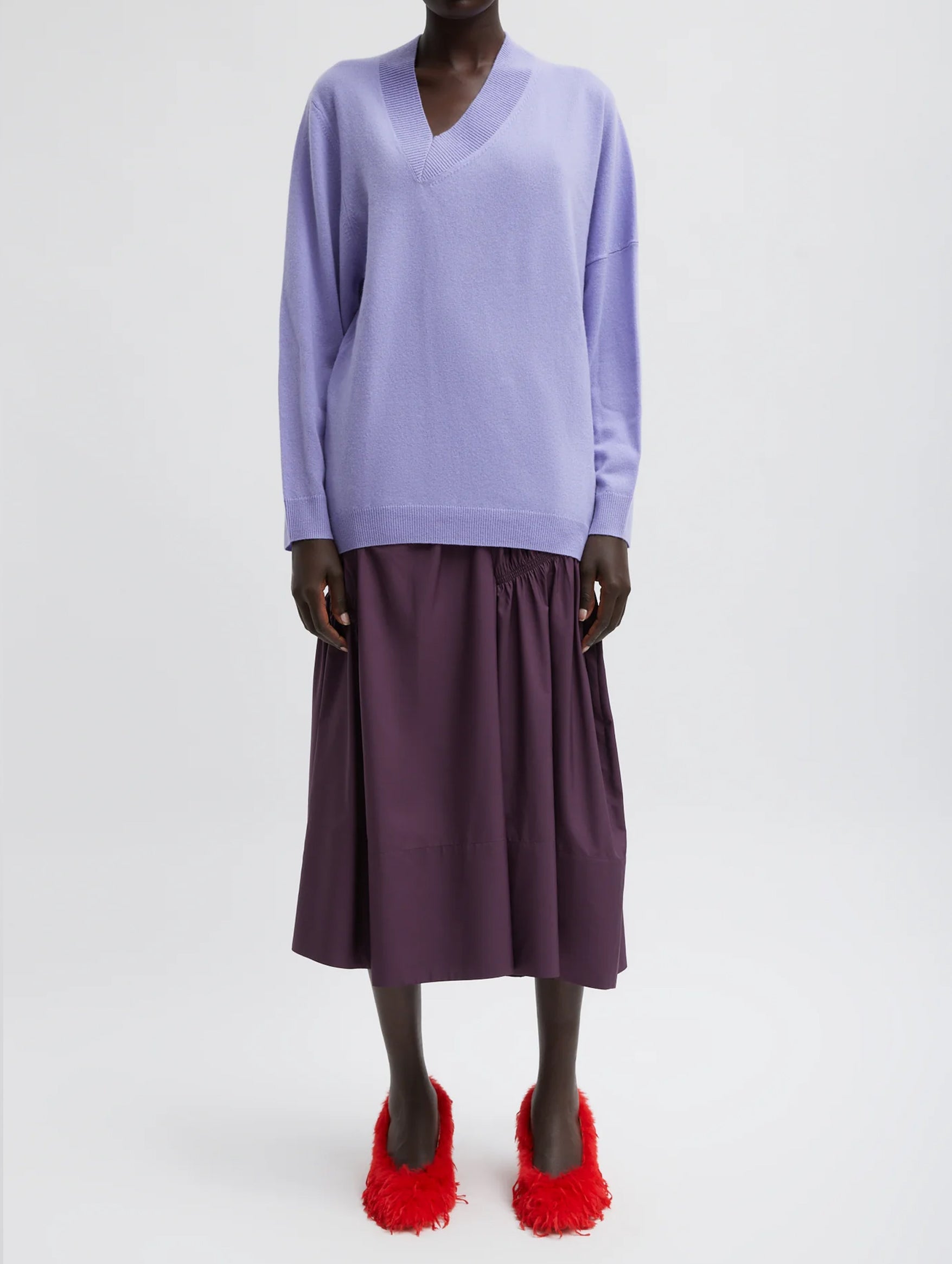 Cashmere Warp V-Neck Pullover in Lavender