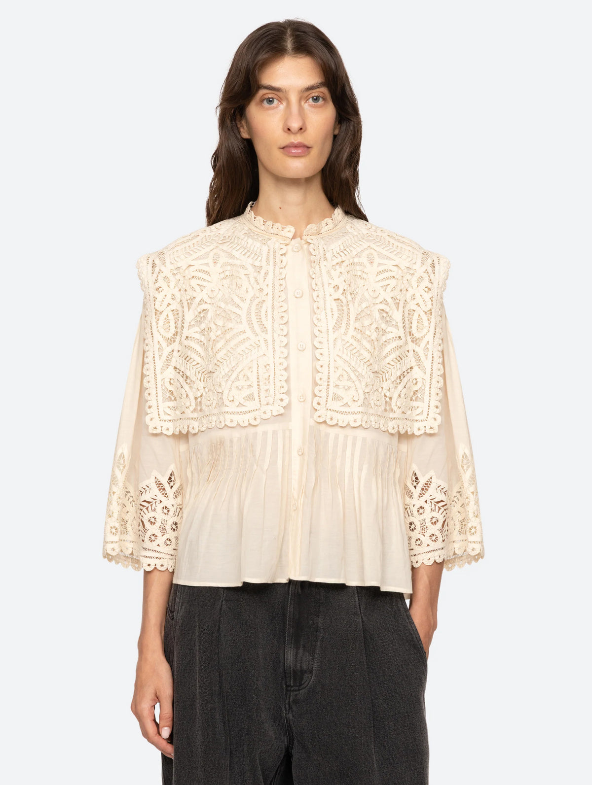 Adelina Battenberg Lace Top in Cream