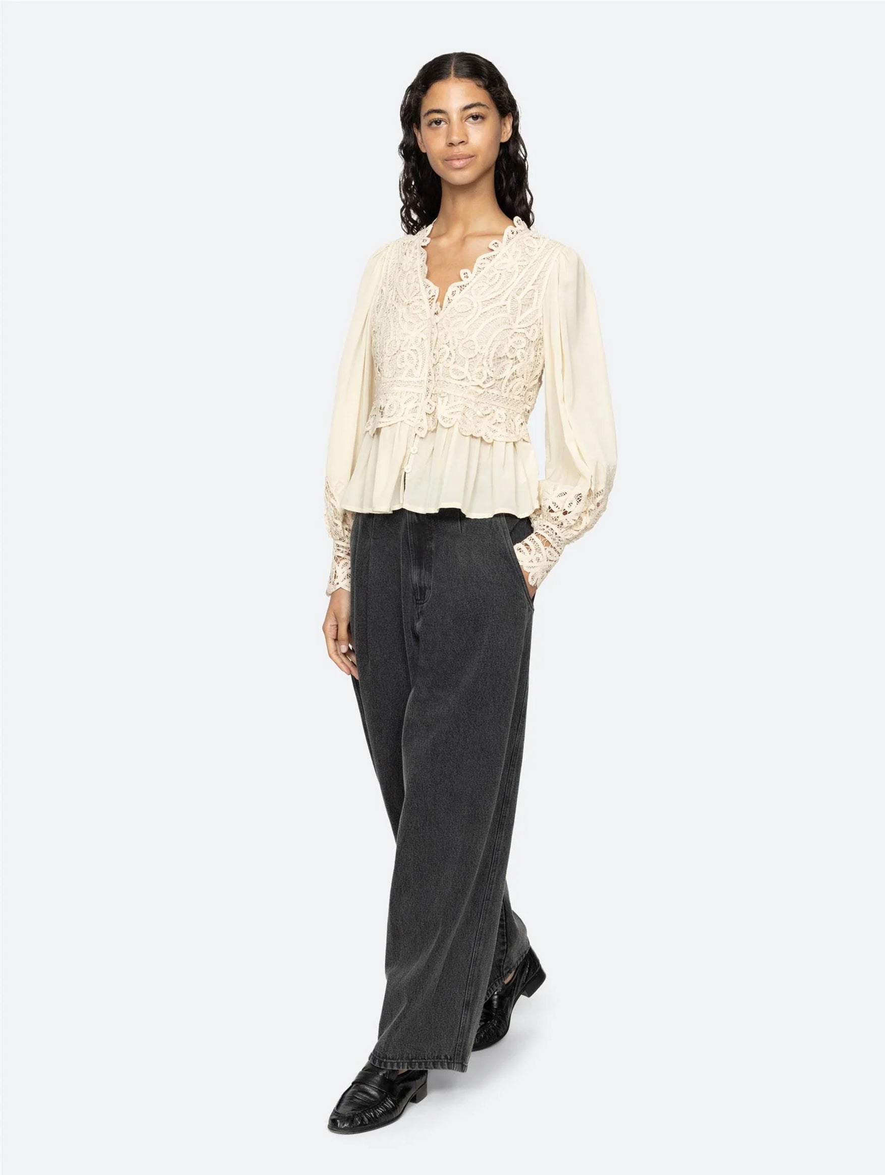 Adelina Battenberg Lace Top in Cream