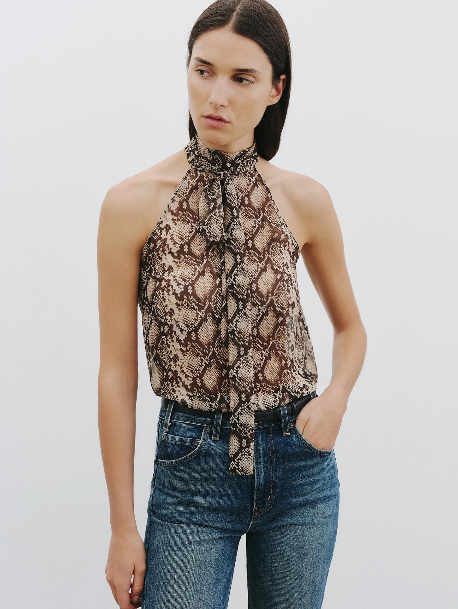 Alla Silk Halterneck Top in Snake Print