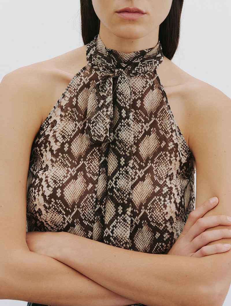 Alla Silk Halterneck Top in Snake Print
