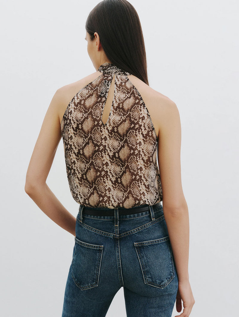 Alla Silk Halterneck Top in Snake Print