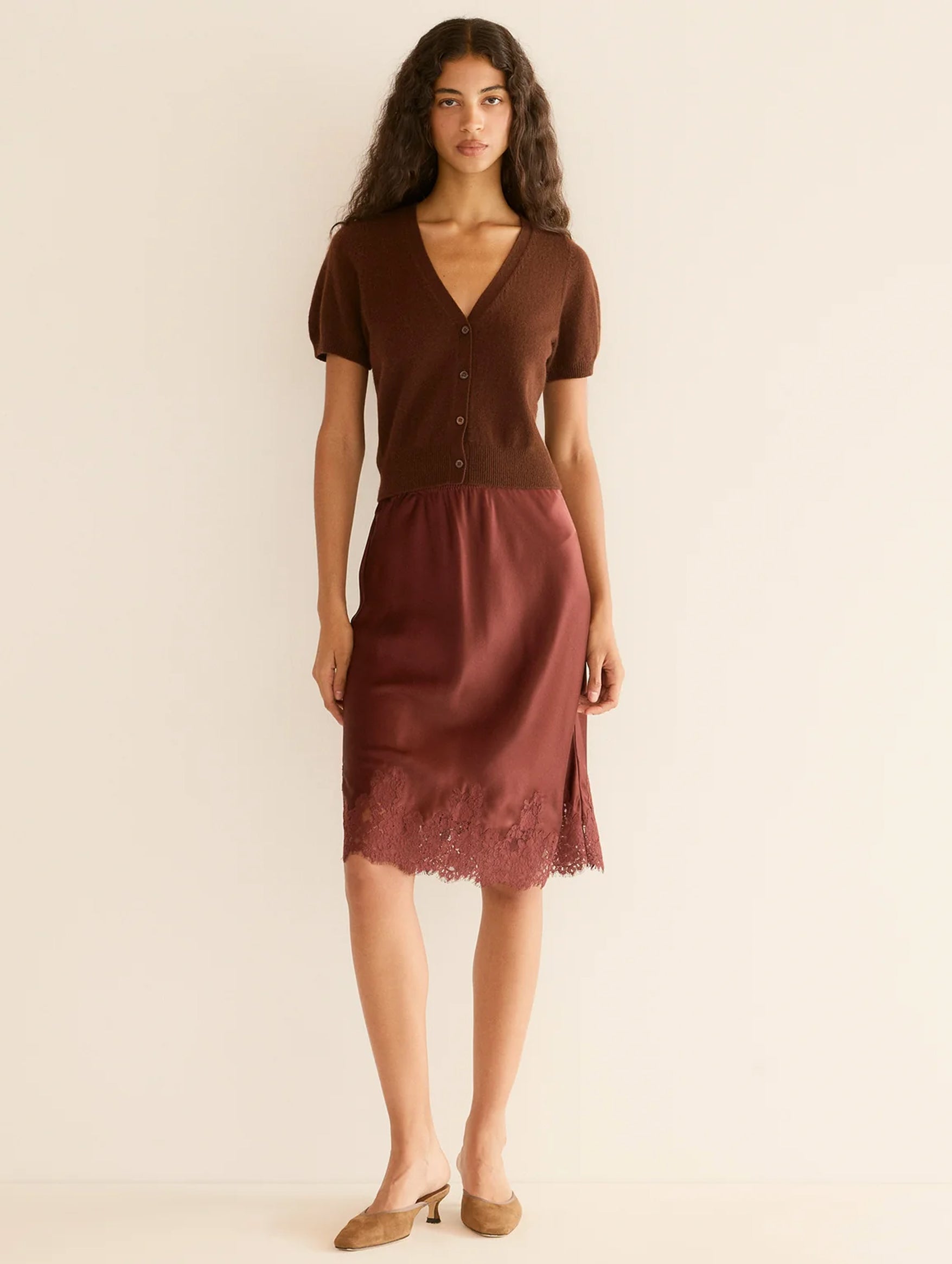 Arella Cashmere Cardigan in Dark Umber