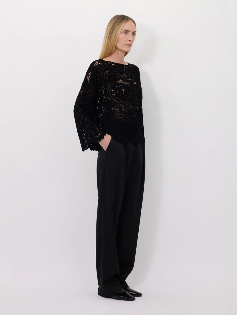 Arold Velvet Silk Crochet Sweater in Black