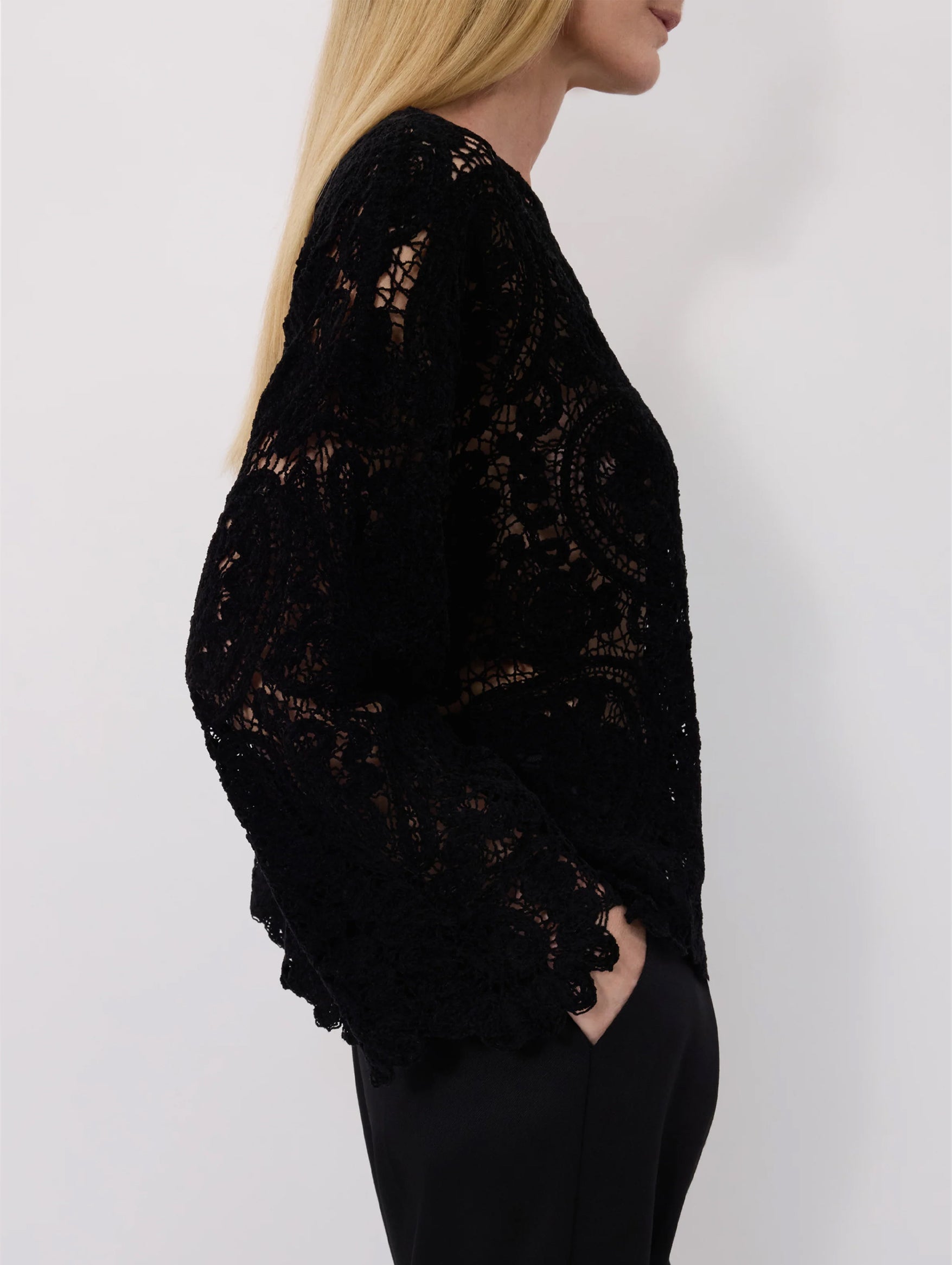 Arold Velvet Silk Crochet Sweater in Black