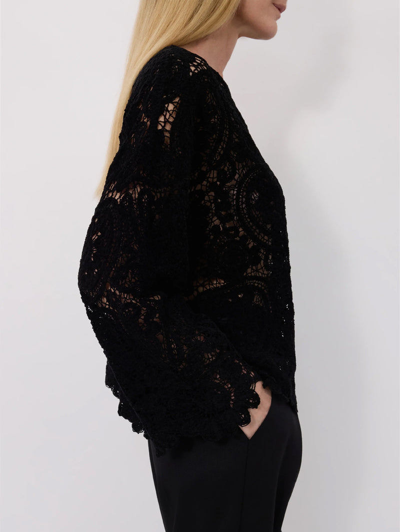 Arold Velvet Silk Crochet Sweater in Black
