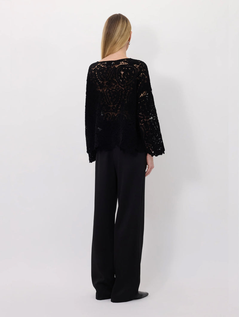 Arold Velvet Silk Crochet Sweater in Black
