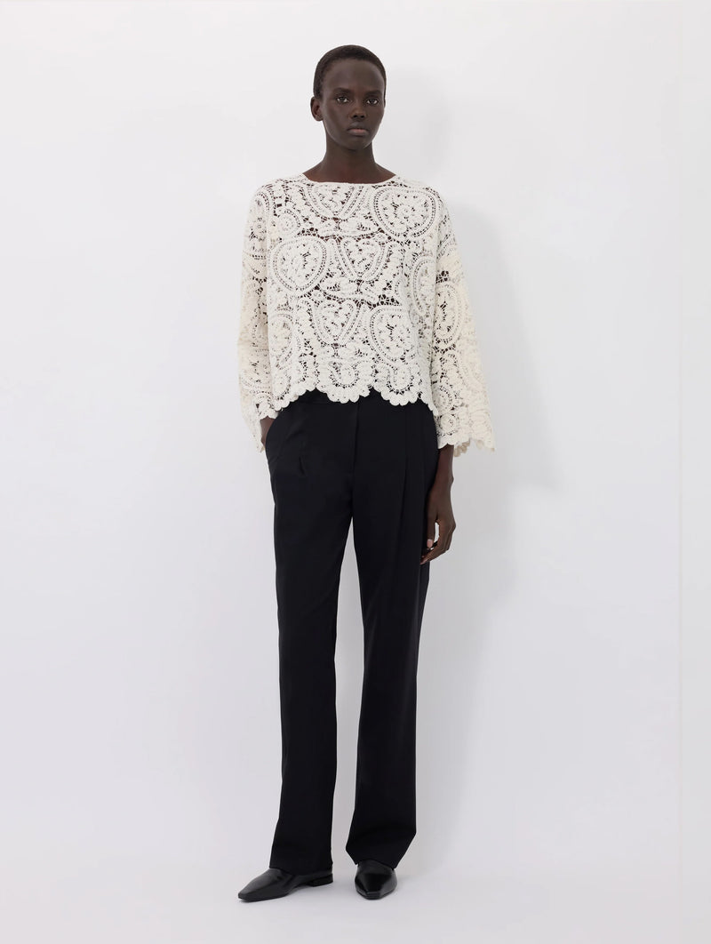 Arold Velvet Silk Crochet Sweater in Ivory