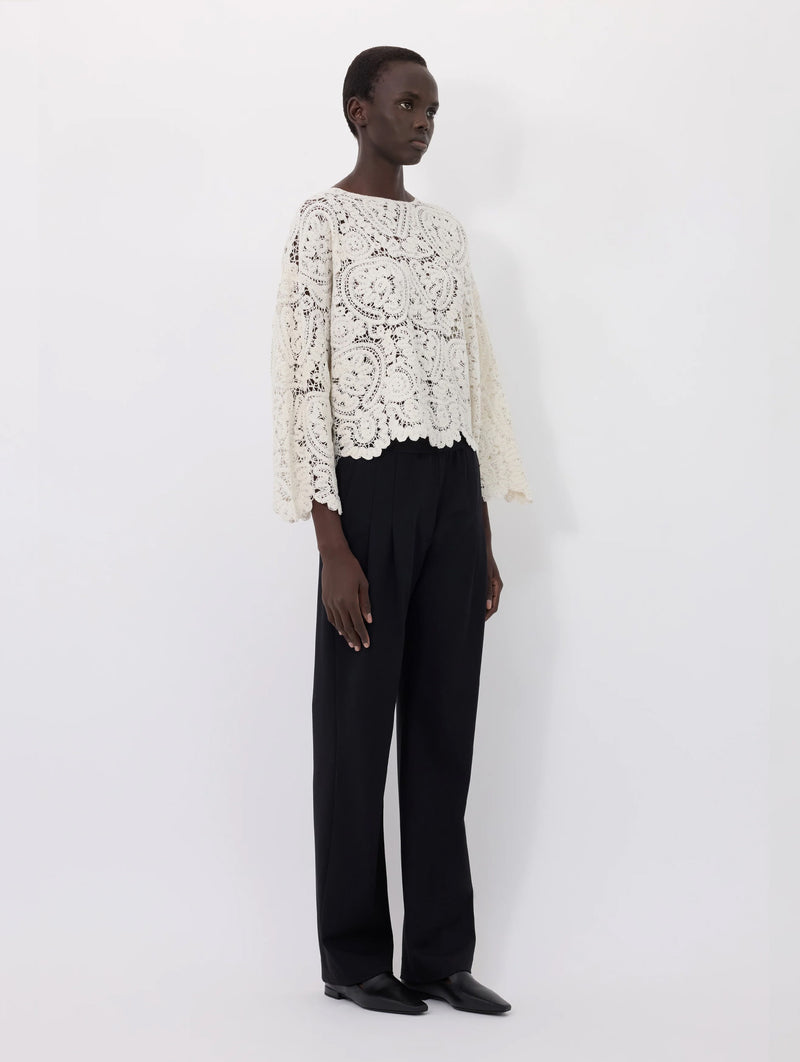 Arold Velvet Silk Crochet Sweater in Ivory