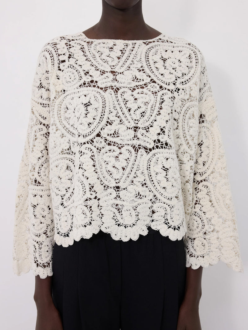 Arold Velvet Silk Crochet Sweater in Ivory