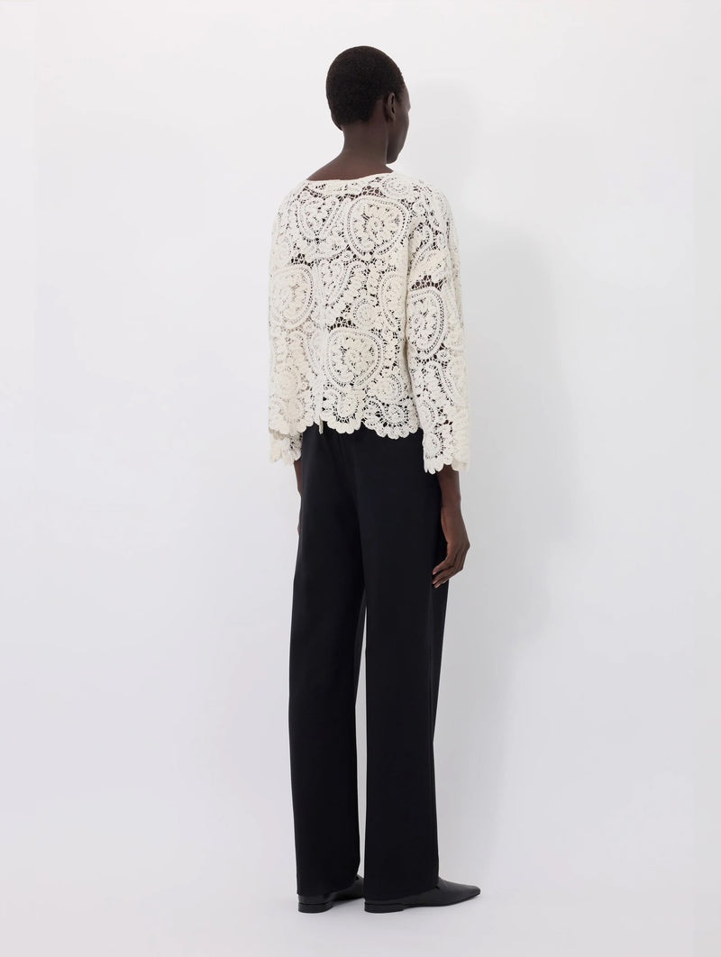 Arold Velvet Silk Crochet Sweater in Ivory